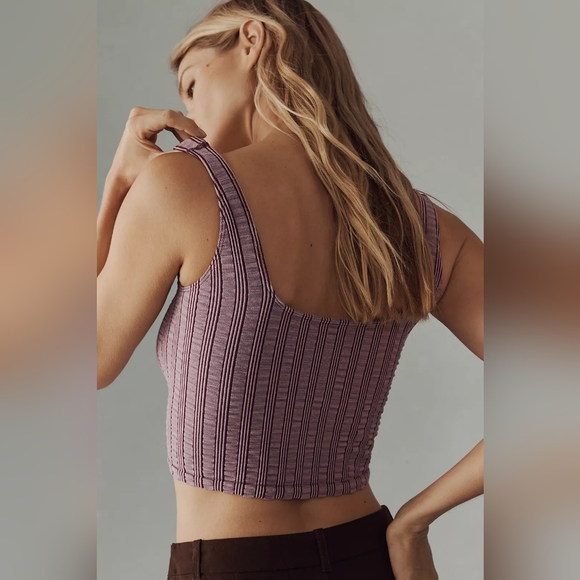 NWT Anthropologie The Hannah Seamless Textured Tank, Printed Plaid Plum, S/M - Picture 3 of 5